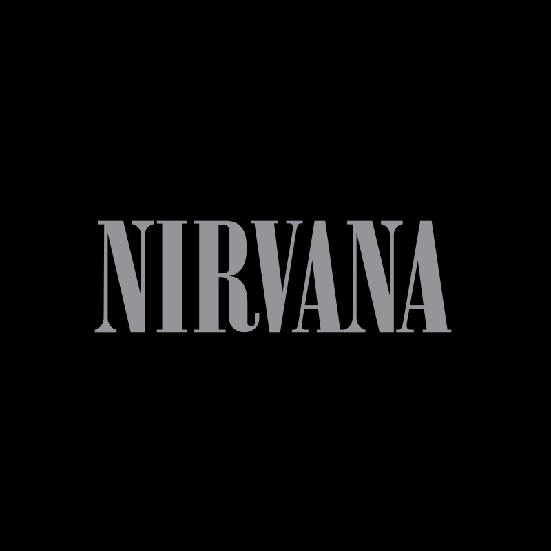 Foto com o fundo preto escrito NIRVANA em branco